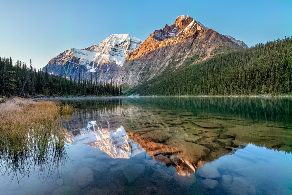 mountains, Mount Edith Cavell on a calm winter morning