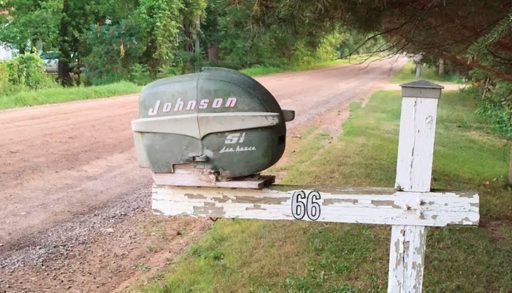 Johnson outboard motor turned into a mailbox on the side of the road