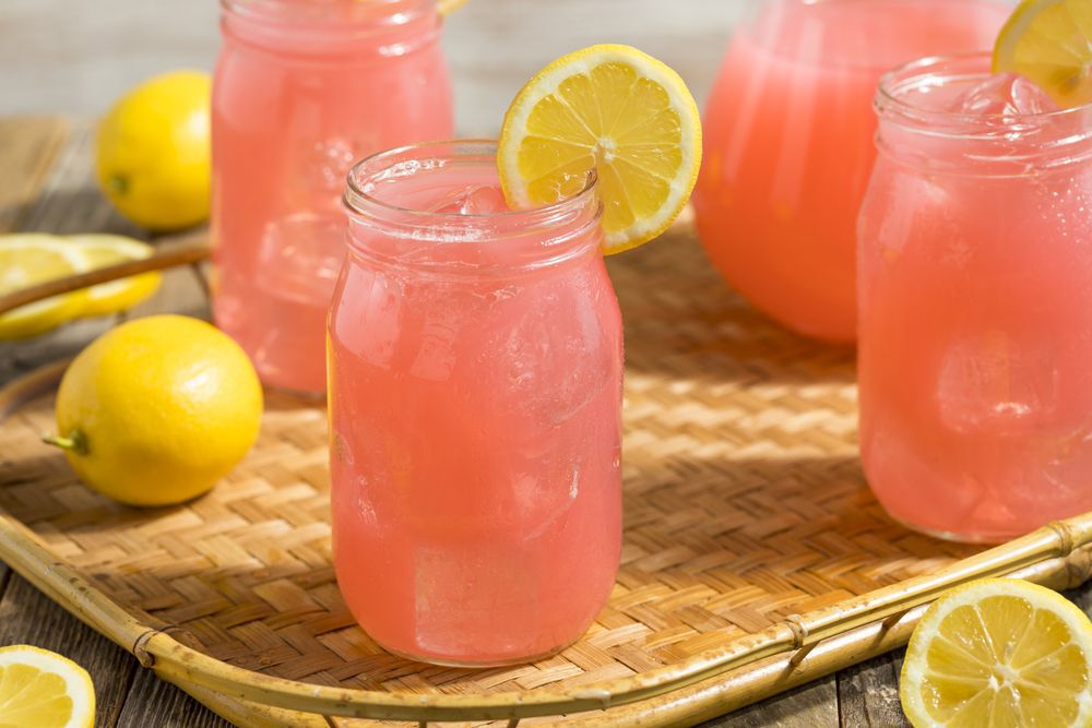pink lemonade in mason jars