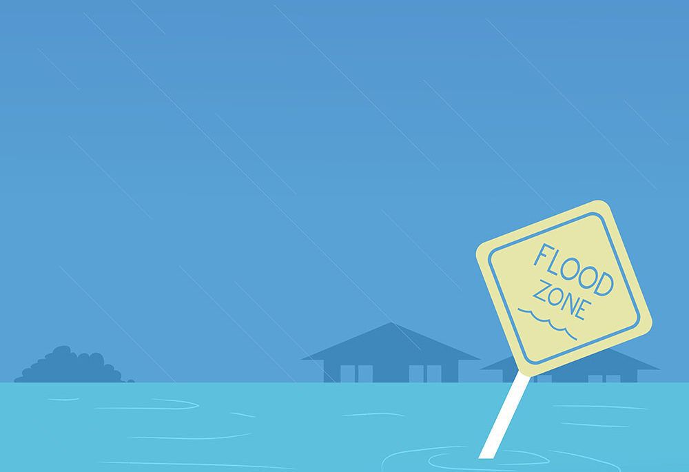 Illustration of a Flooding Zone Sign with Rising Water During storm