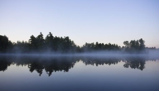 Calm misty cottage lake