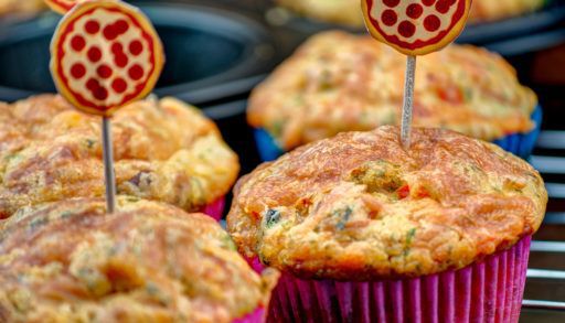 a batch of pizza muffins