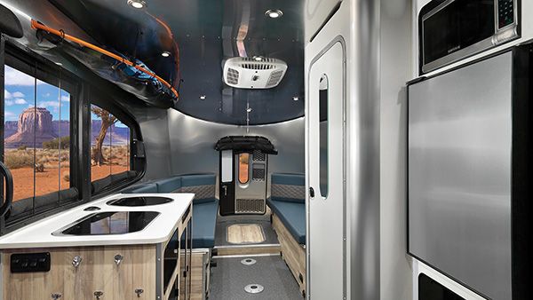 interior shot of airstream trailer with storage compartments visible