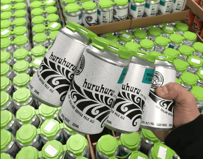 6 pack of huruhuru beer from hell's basement brewery in alberta, uses maori language