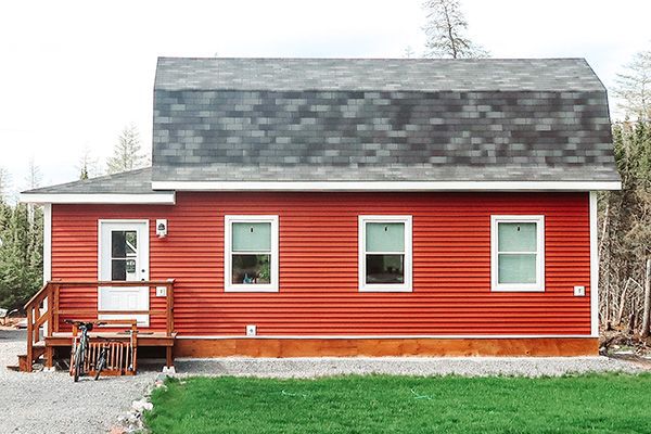 exterior shot of the red barn house