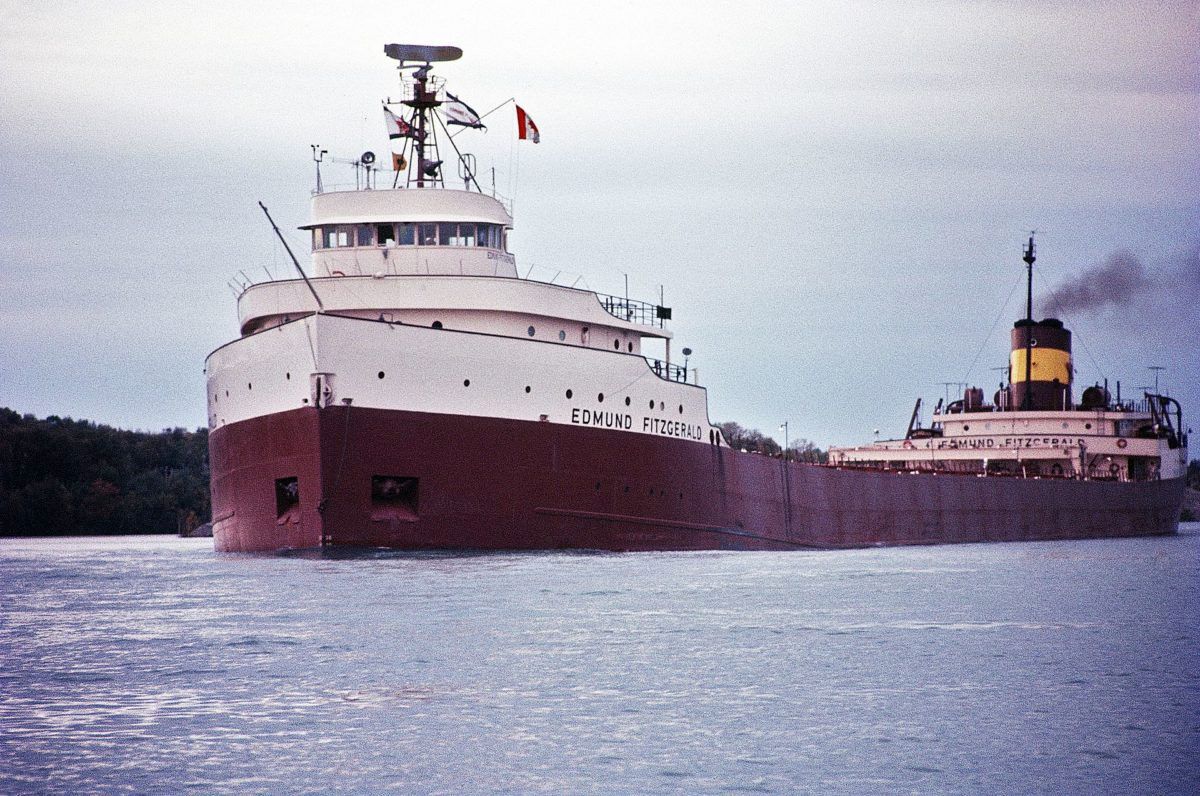 restored and colourized photo of the Edmund Fitzgerald shhip