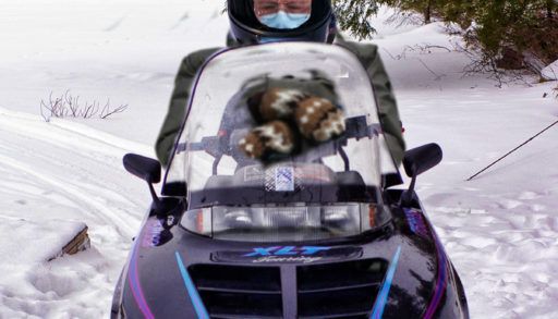 Bernie on a snowmobile