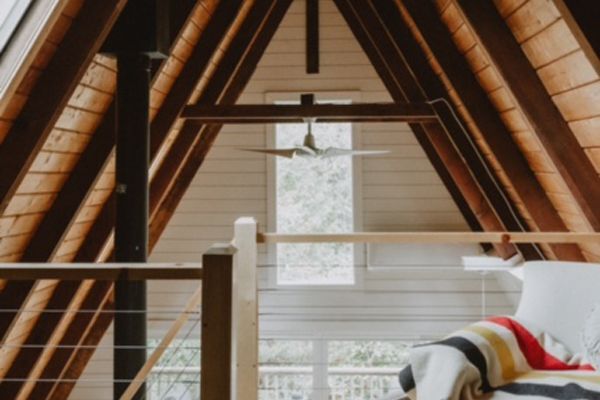 top level of the aframe with exposed beams