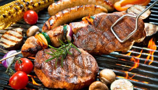 A variety of food on the grill