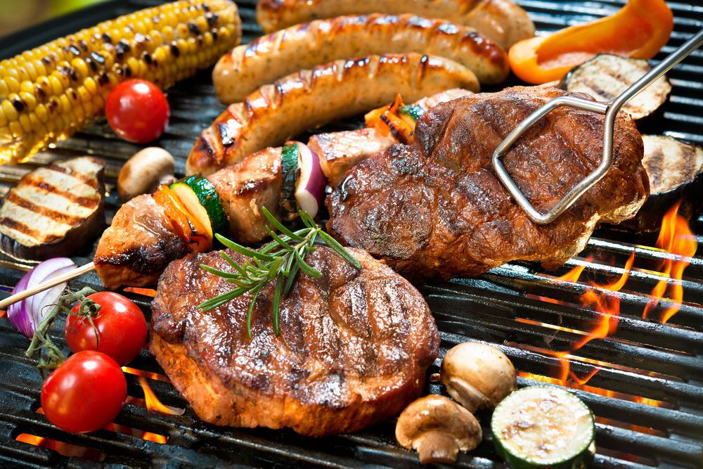 A variety of food on the grill