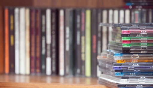 Rows of music cds on the shelf