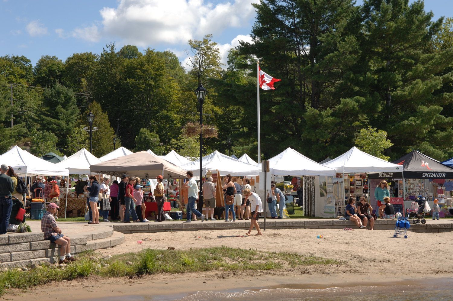 Vendors set up by the waterfront at Rosseau Farmers Market