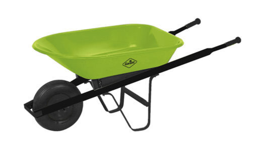 A green wheelbarrow.