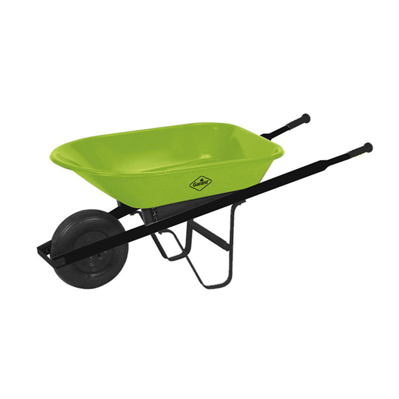A green wheelbarrow.