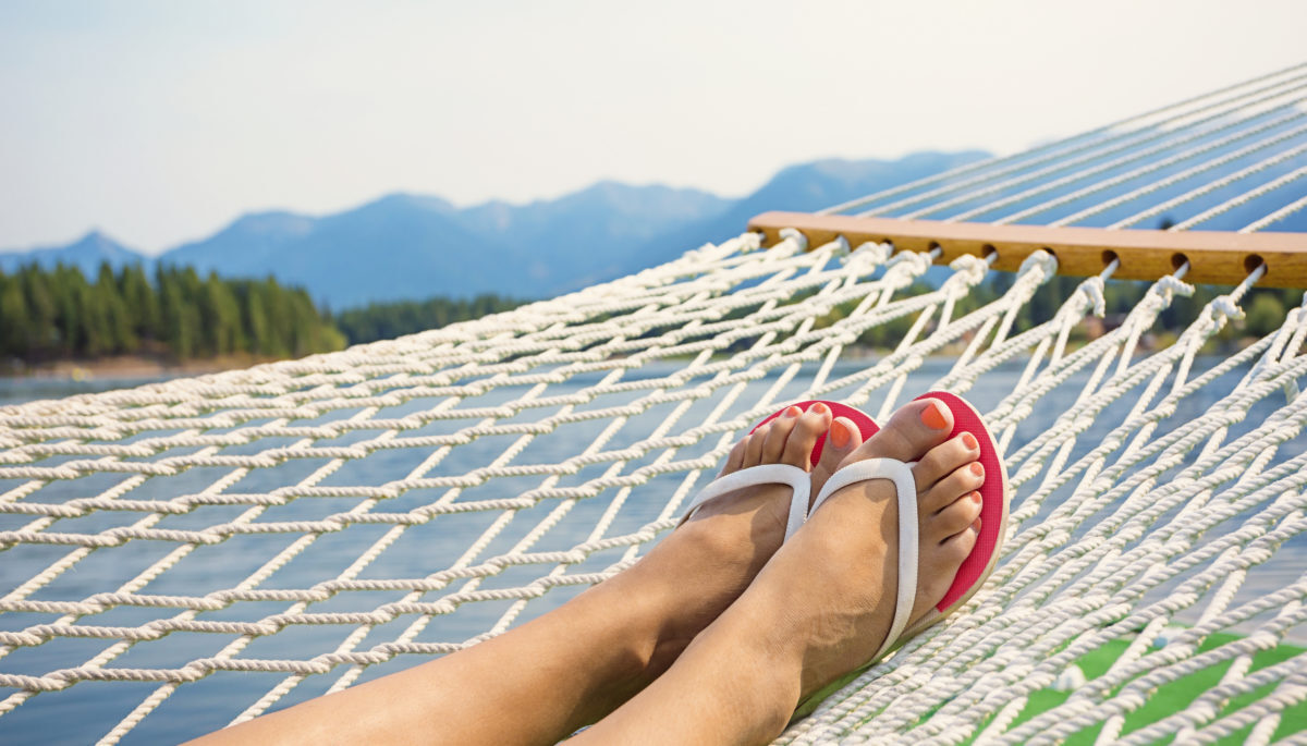 sandals in hammock at cottage