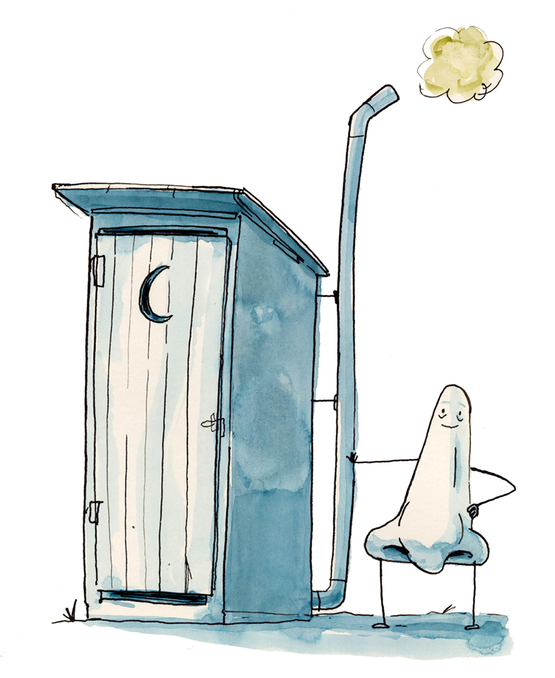 An illustration of a smelly outhouse.