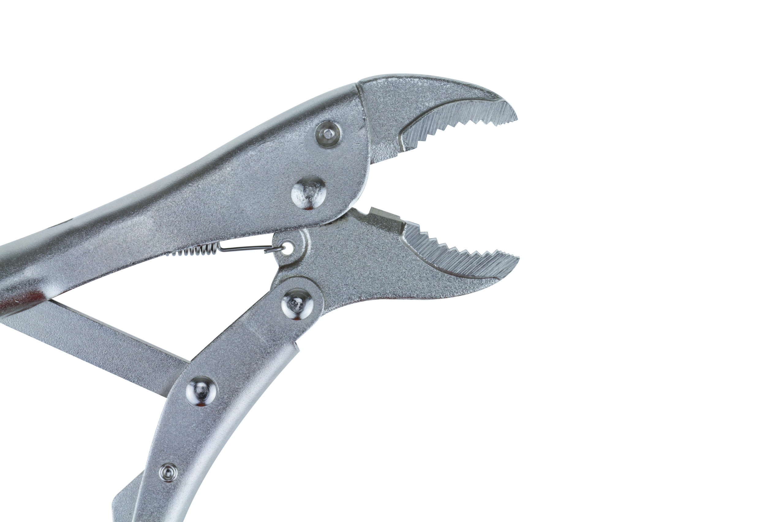 A close-up of locking pliers, hand tools