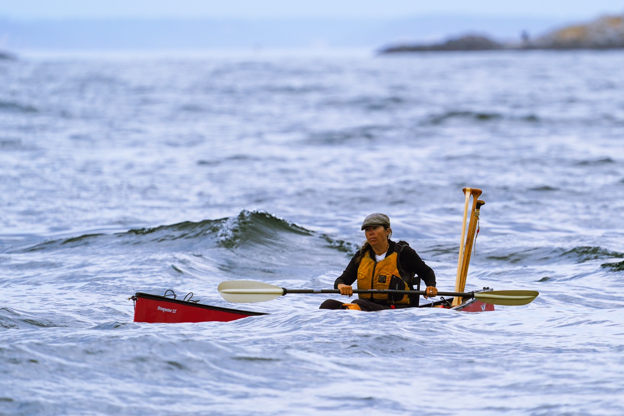 Dianne in a boat in Salish Sea