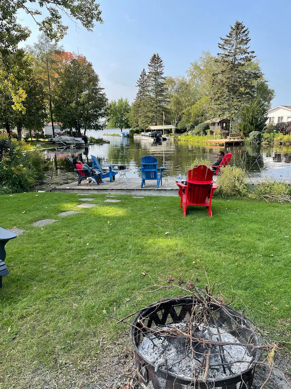 fire pit overlooking the water