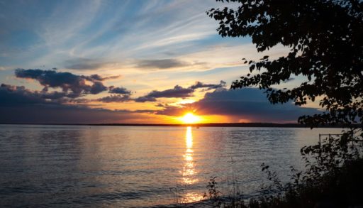 View from a cabin at sunset on Pigeon Lake, Alberta