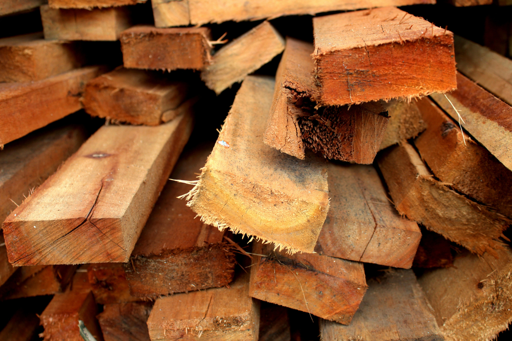 A pile of softwood lumber