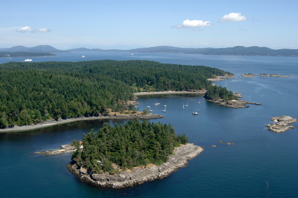 An aerial view of the Gulf Islands in British Columbia.