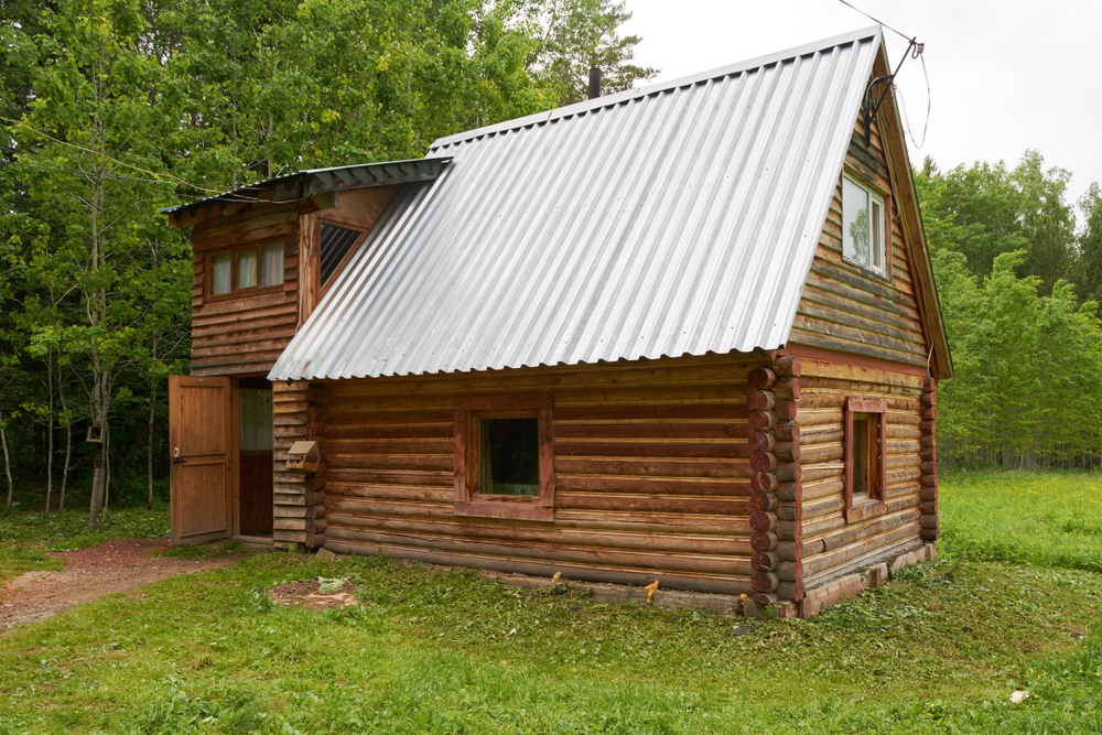 A two-storey log cabin