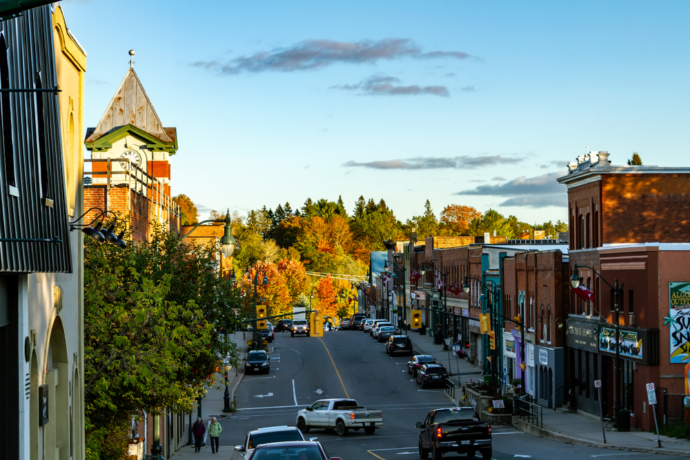 Bracebridge, Ontario, Canada - October 4, 2019: Historic Town of Bracebridge in autumn, Muskoka, world famous region known for cottages, resorts and natural beauty, ontario town