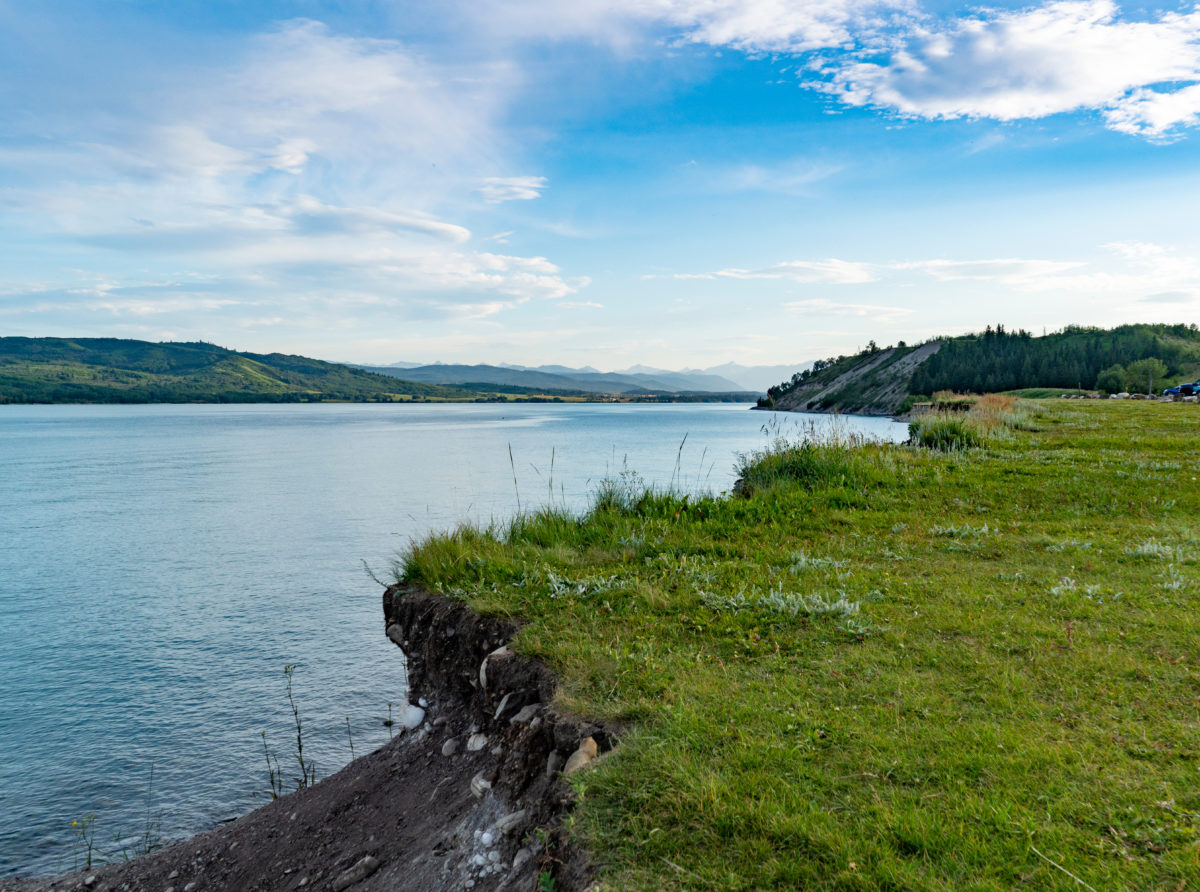 Landscape of Ghost Lake reservoir near Cochrane, Alberta.