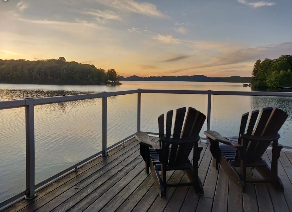 Cottage deck with lake view