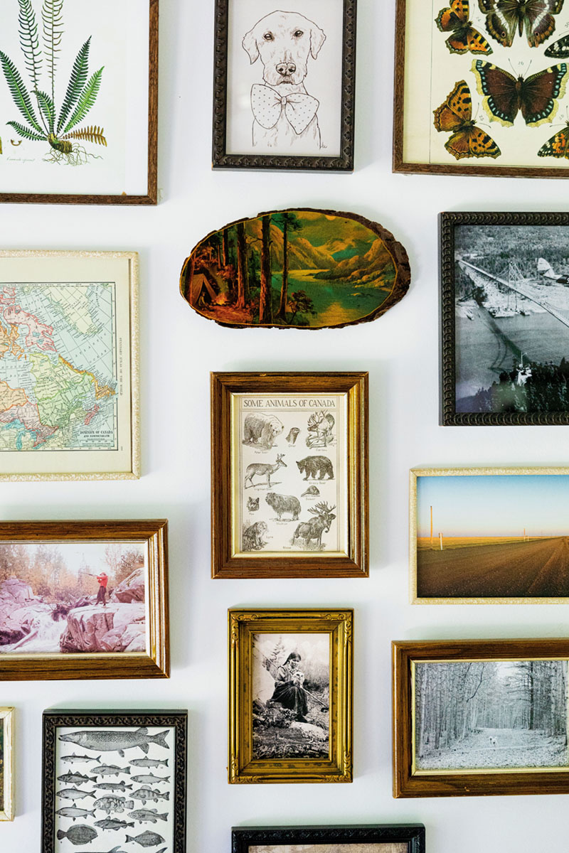 a gallery wall of framed photos