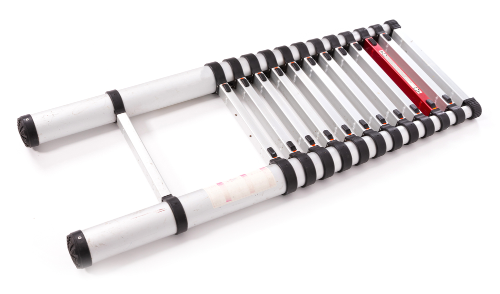 A telescoping ladder against a white background