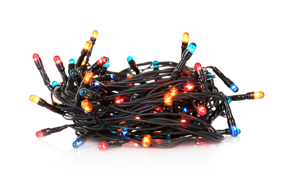 A tangled pile of LED lights
