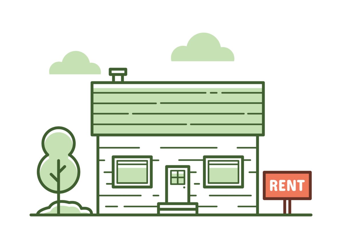 Cabin or cottage for rent illustration isolated on white background