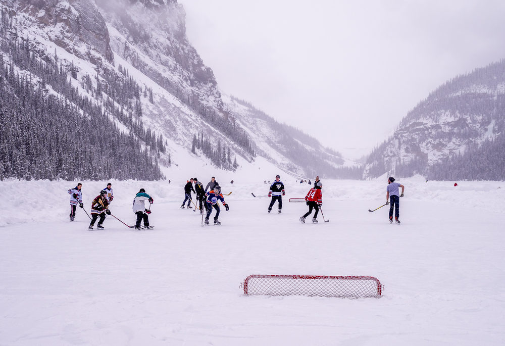 Pond hockey on Lake Louise, Alberta