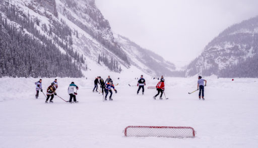 Pond hockey on Lake Louise, Alberta