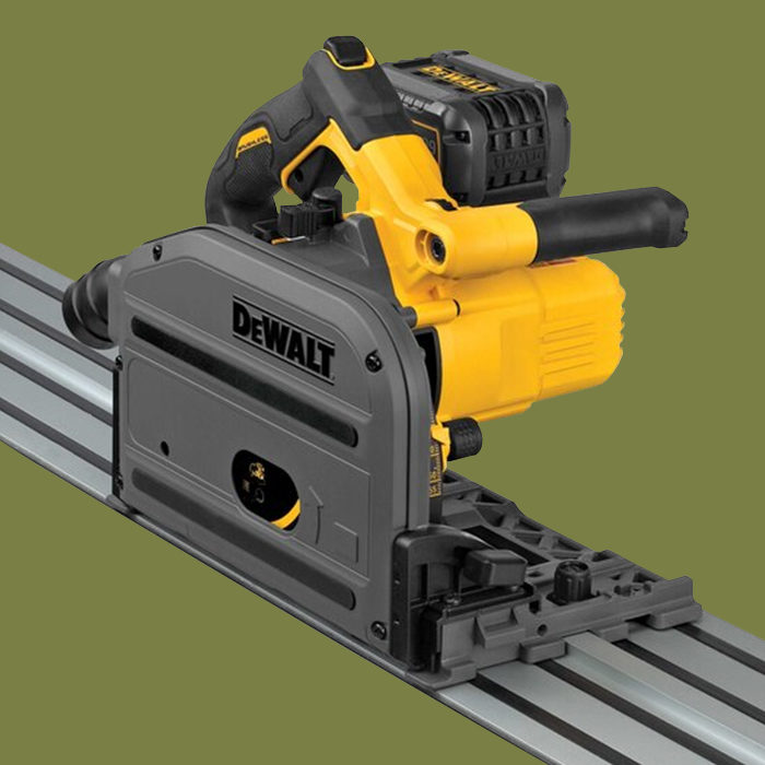 dewalt track saw on a green background