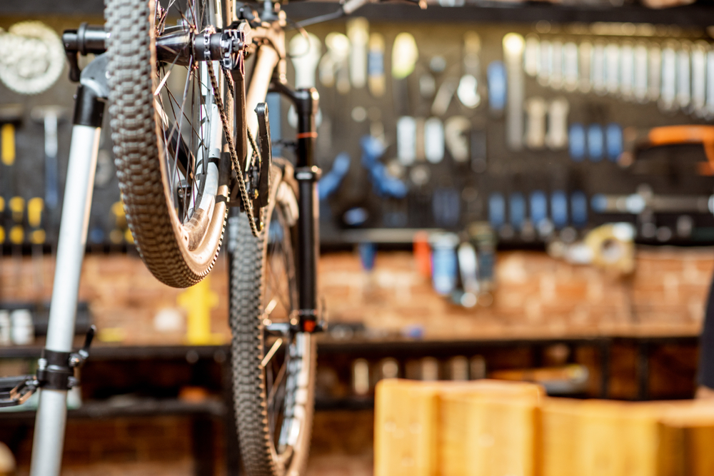 Bike on bike repair stand