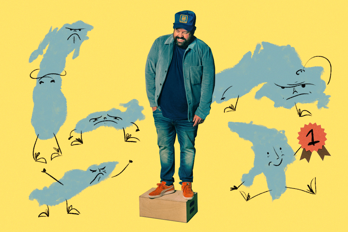 photo collage of Donovan Woods surronded by the Great Lakes