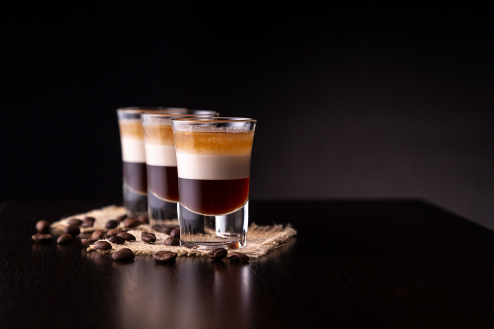 Shots of B-52 lined up on a bar counter