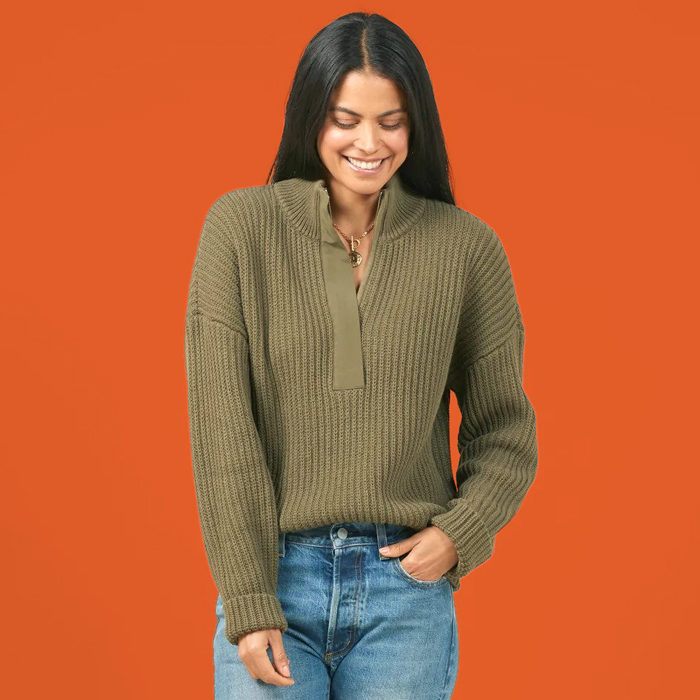 Green quarter zip knit sweater