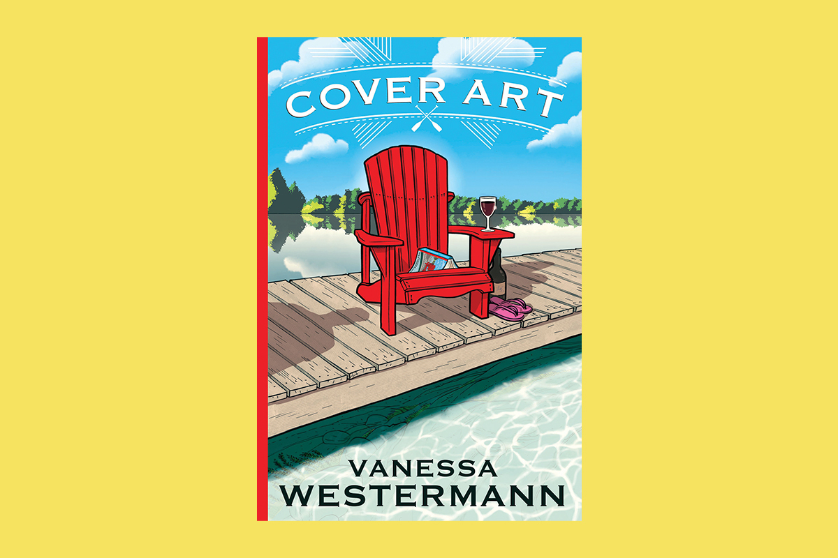 The cover of "Cover Art" by Vanessa Westermann, featuring a red Adirondack chair on a dock, with a blue sky in the background.