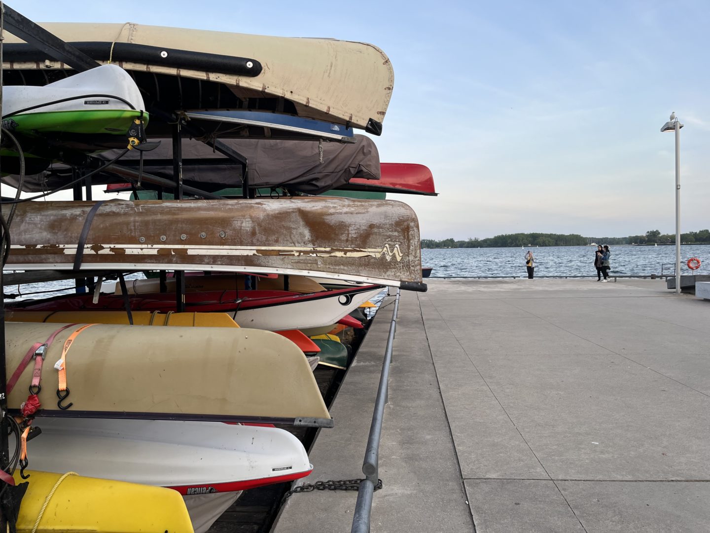 Stack of canoes and kayaks at Toronto Harbourfront.