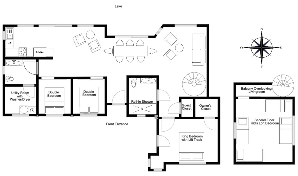 Floor plan of accessible cottage.