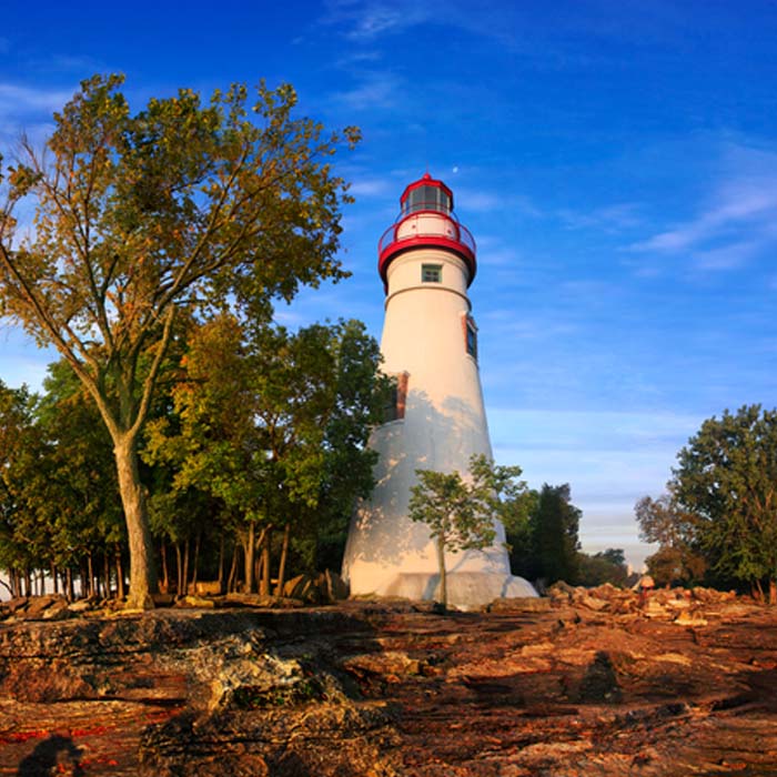 A 180 Degree Panoramic View At The Marblehead Lighthouse In Early Morning Light On Lake Erie