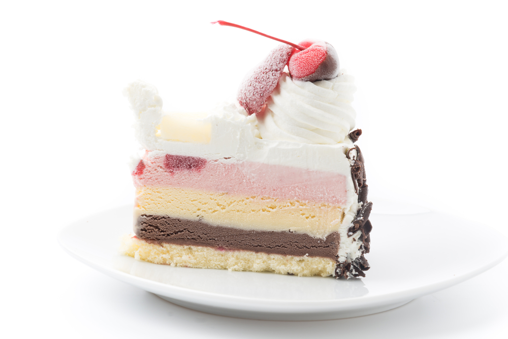 A slice of ice cream cake