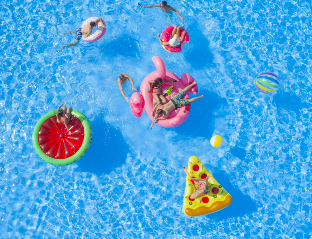 Pool inflatables in the water