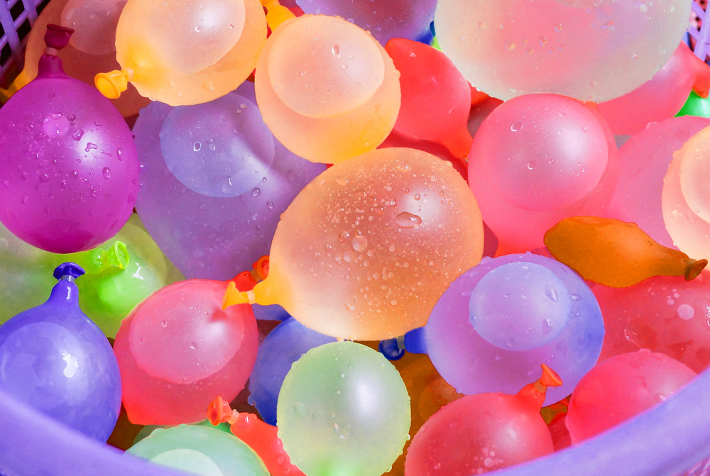 A close-up of colourful water ballons