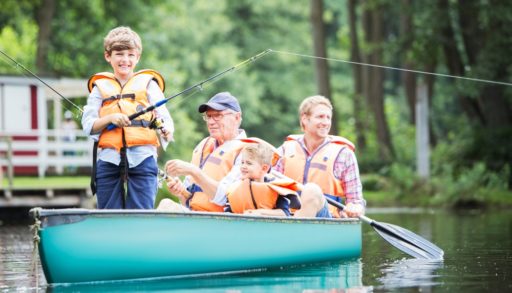Family fishing out of a canoe