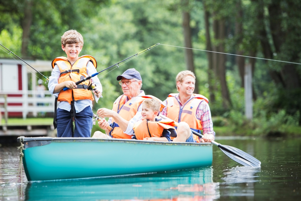 Family fishing out of a canoe